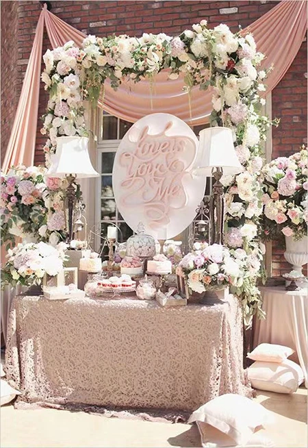 Wedding reception bar table, dessert table flower decorations Wedding reception bar table, dessert table flower decorations
